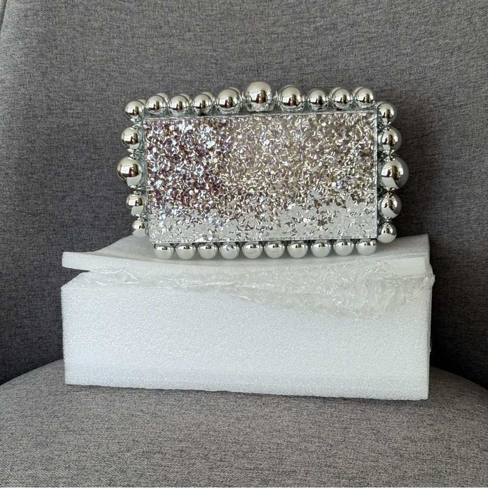 Silver Acrylic Clutch with large Bead Detail
